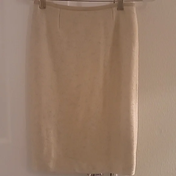 Vintage St John Couture Cream Shimmer Gold Pencil Skirt Sz 2 - Picture 1 of 6